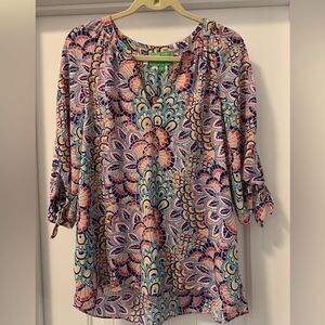 Pappagallo V-Neck Blouse 3/4 Sleeves with Ties Size Medium